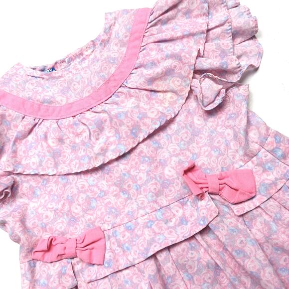 Vintage Polly Flinders Dress Girls Size 4T Pink Floral Ruffle - Picture 2 of 4